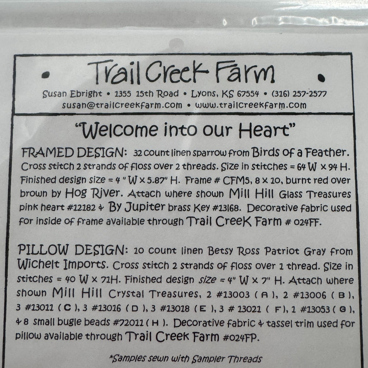 Trail Creek Farm Cross Stitch Pattern Welcome Into Our Heart Pillow Home Decor