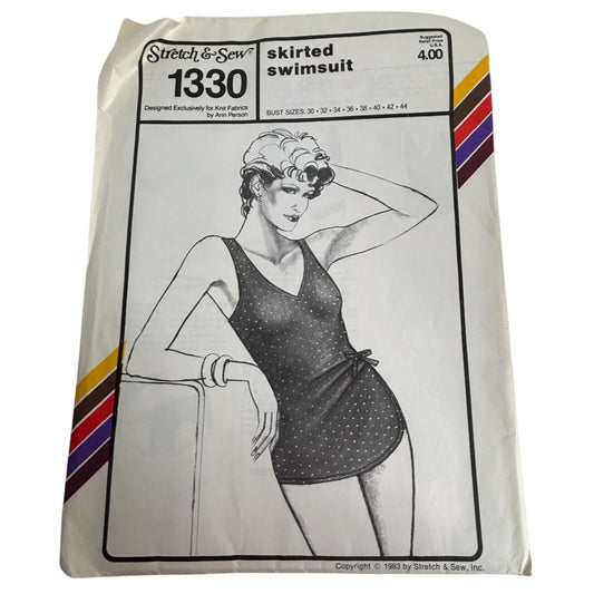 Stretch and Sew Sewing Pattern 1330 Skirted Swimsuit Bathing Suit Modest Uncut