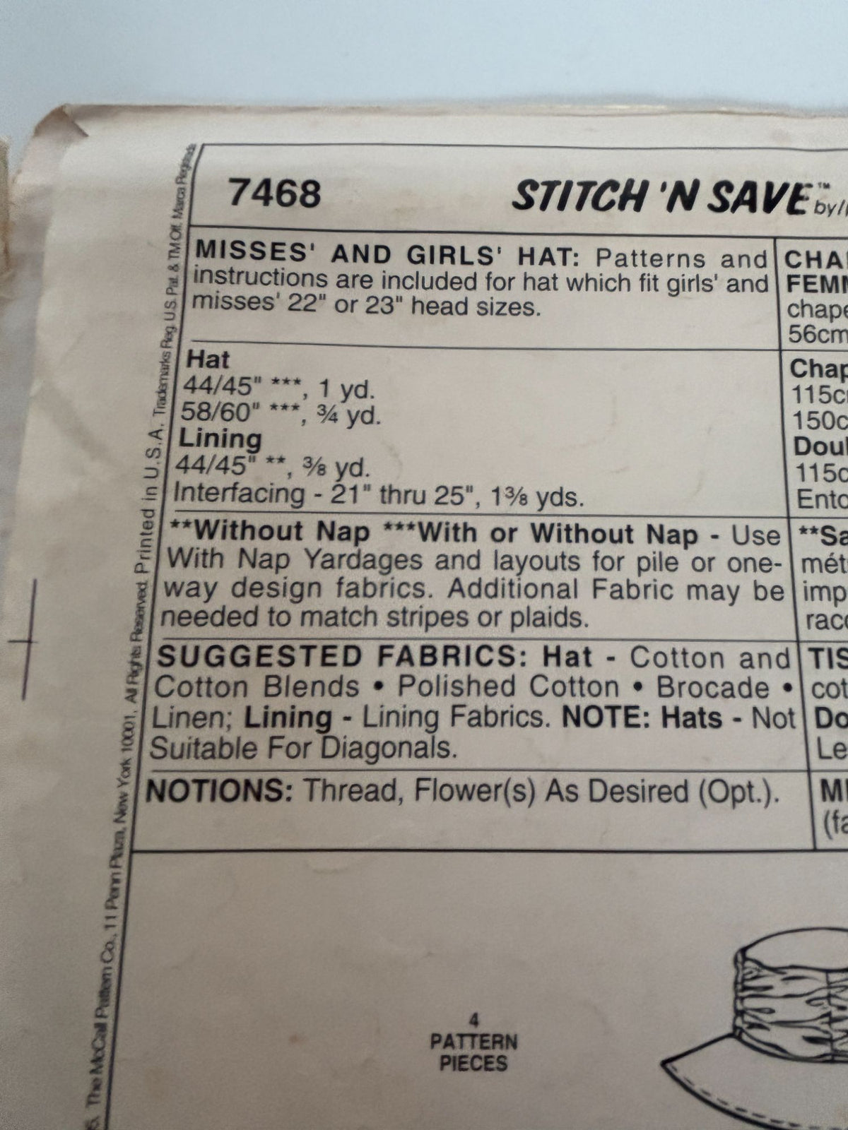McCalls Sewing Pattern 7468 Hat Easter Spring Easy Misses and Girls Hat Uncut