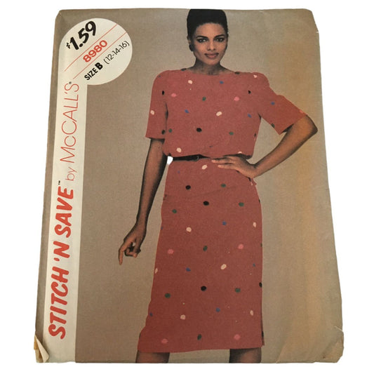 McCalls Sewing Pattern 8980 Straight Skirt and Shirt Top Boat Neckline 12-16 UC