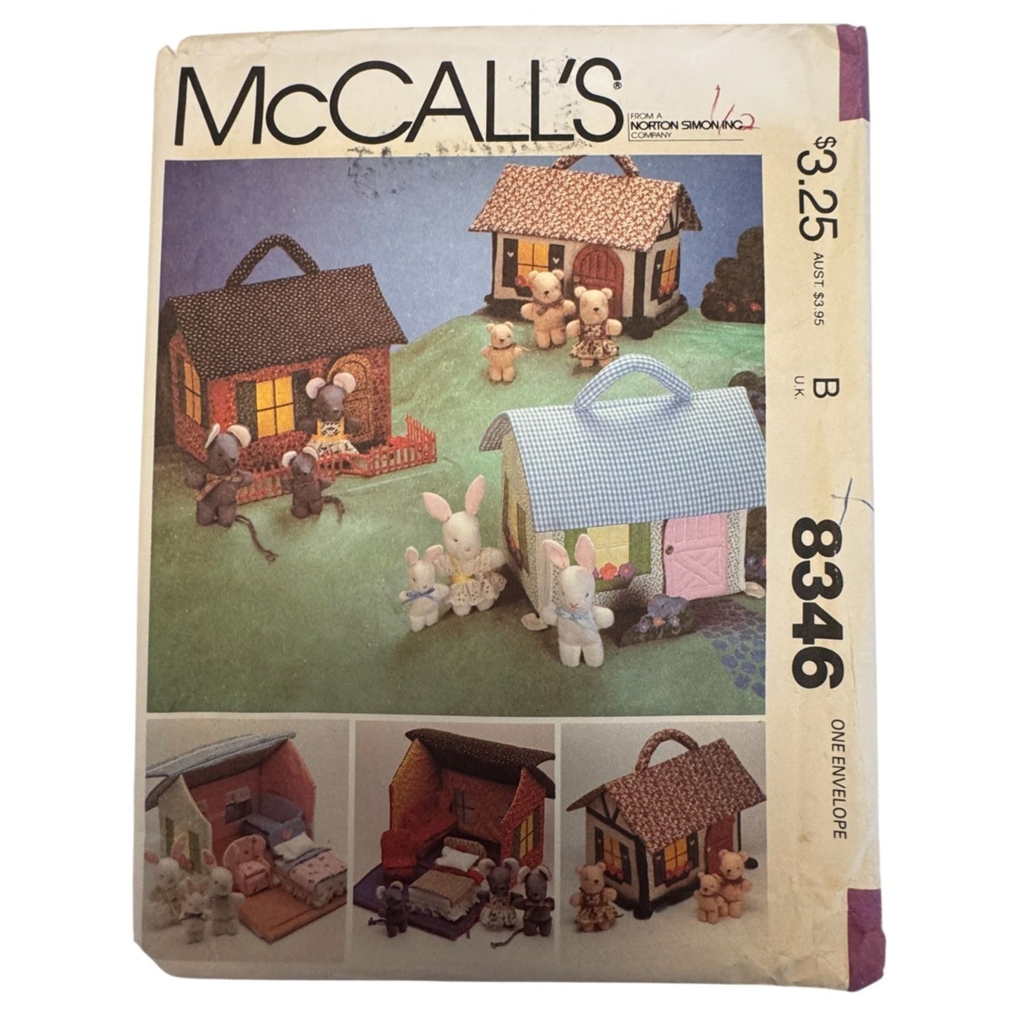 McCalls Sewing Pattern 8346 Miniature House Furniture Bear Mouse Rabbit Dollhouse Soft Toy Set