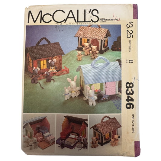 McCalls Sewing Pattern 8346 Miniature House Furniture Bear Mouse Rabbit Dollhouse Soft Toy Set