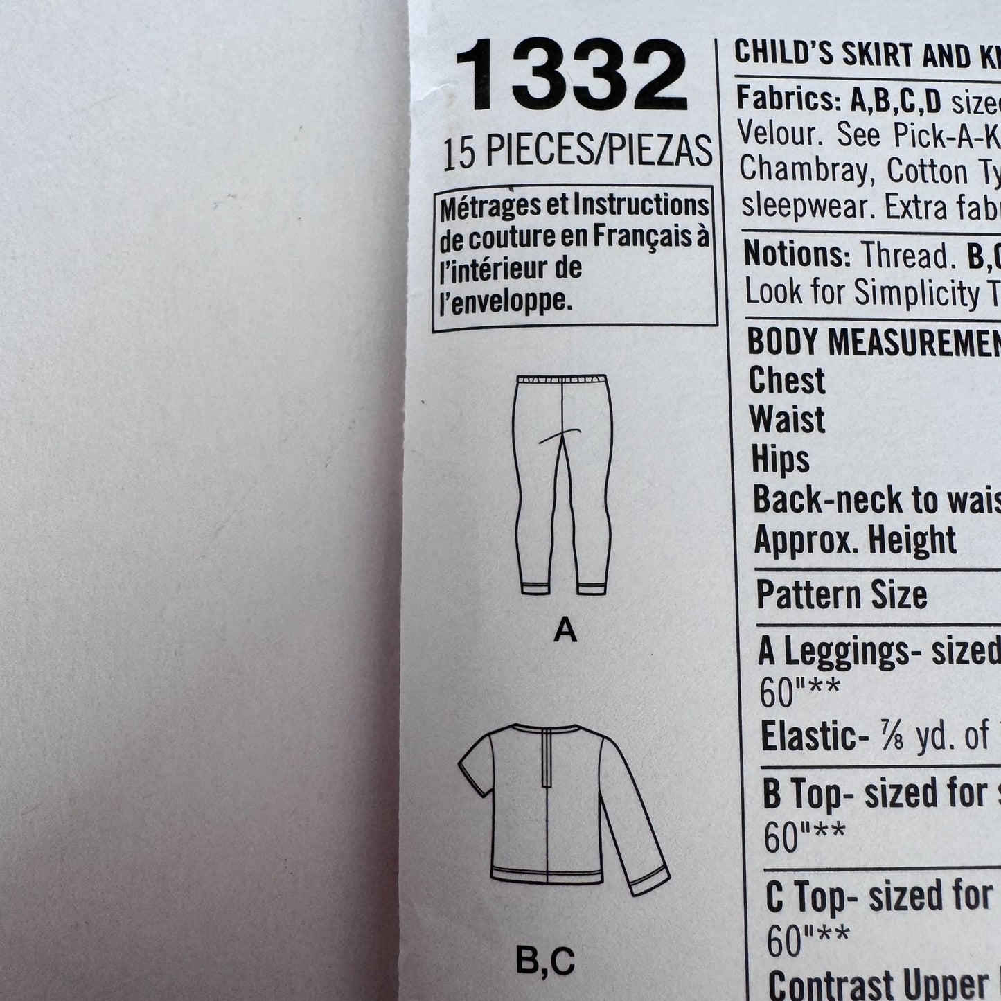 Simplicity Sewing Pattern 1332 Girls Cardigan Top Skirt Leggings 3-8 Uncut Modern Kids Wardrobe