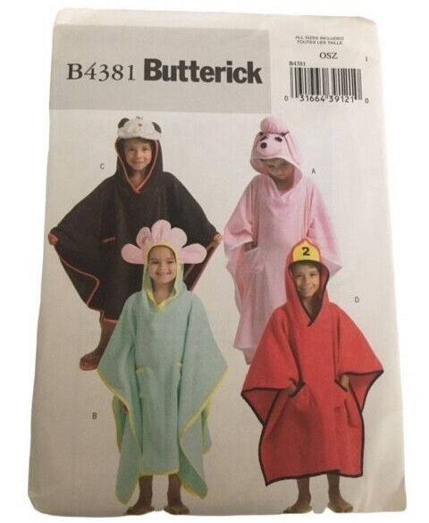 Butterick Sewing Pattern B4381 Childrens Swim Cover-Up Hooded Towels Fireman Dog
