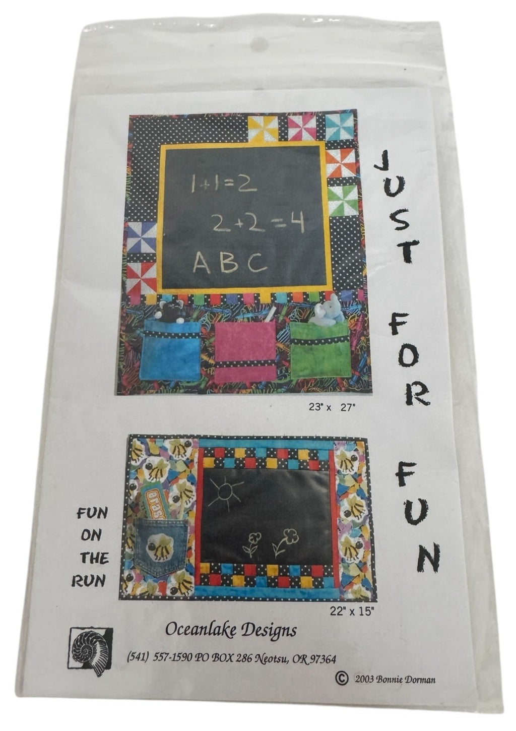 Oceanlake Designs Quilting Pattern Just For Fun Kids Chalk Cloth Projects Craft