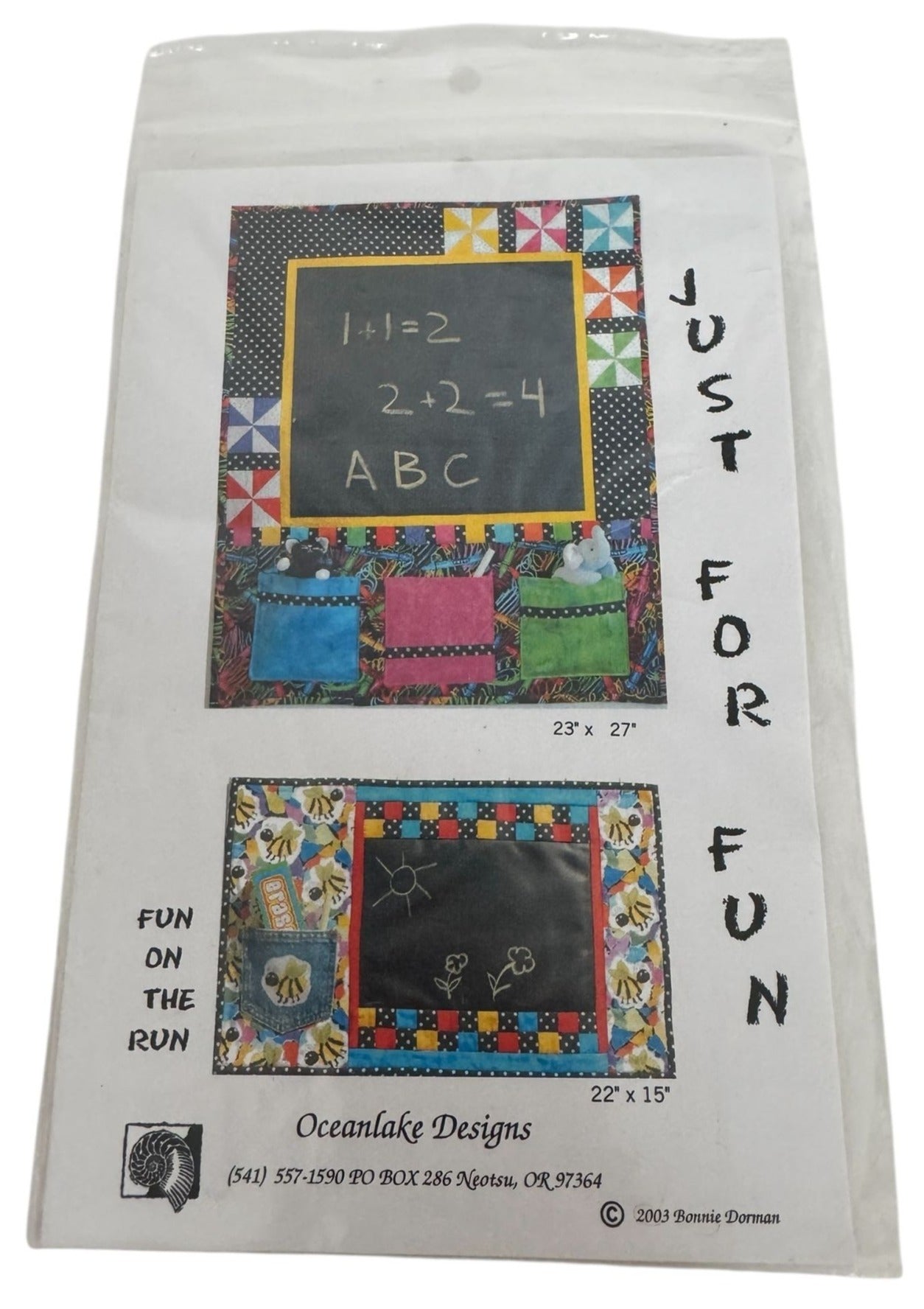 Oceanlake Designs Quilting Pattern Just For Fun Kids Chalk Cloth Projects Craft