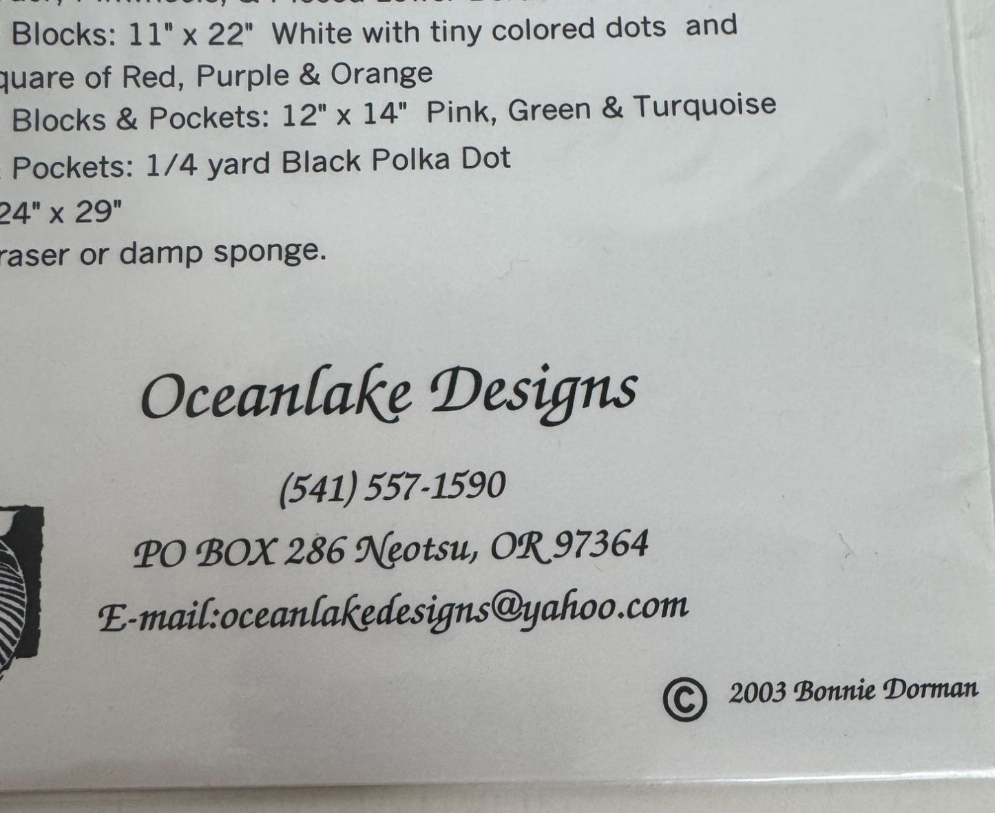 Oceanlake Designs Quilting Pattern Just For Fun Kids Chalk Cloth Projects Craft
