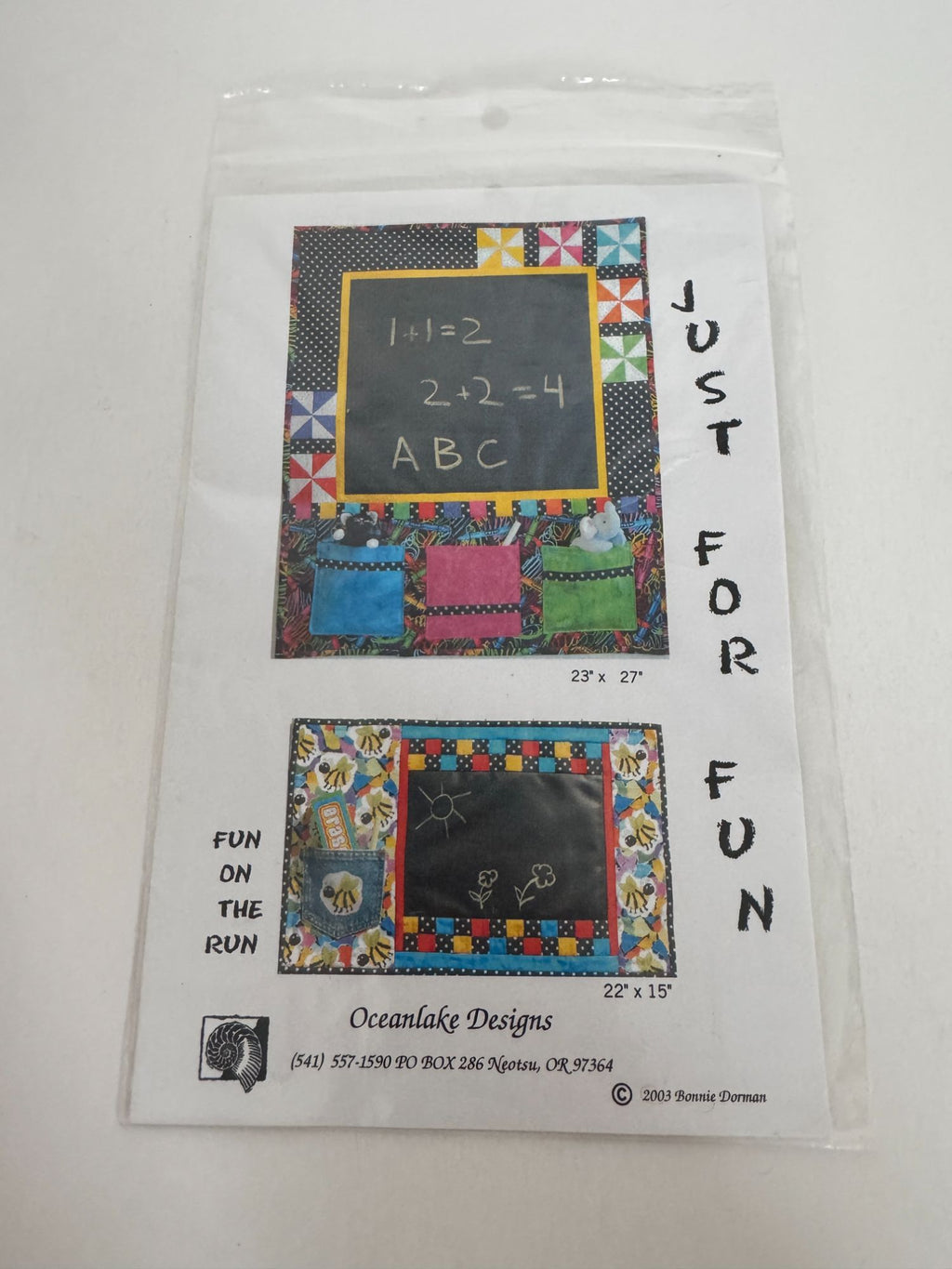 Oceanlake Designs Quilting Pattern Just For Fun Kids Chalk Cloth Projects Craft