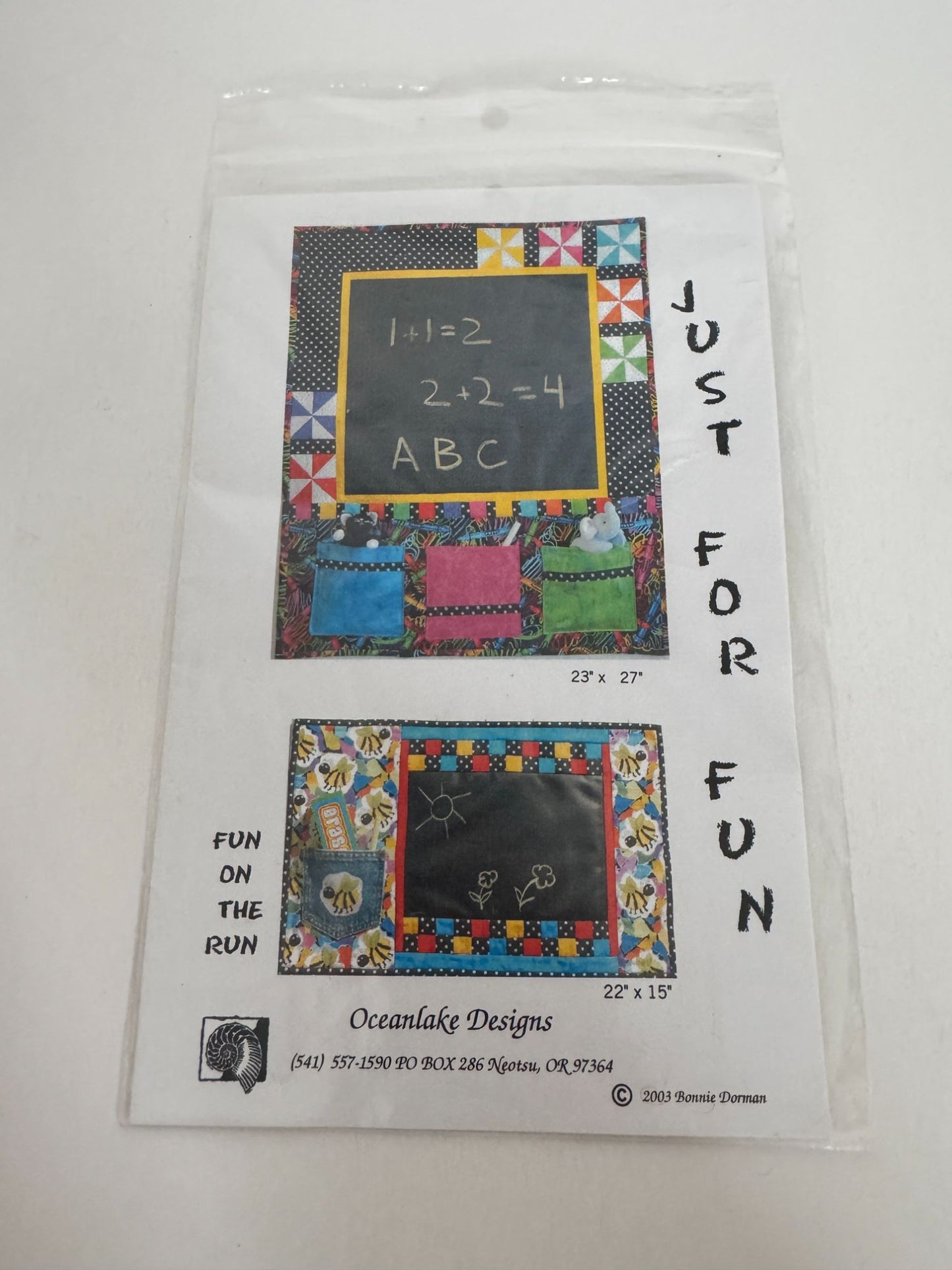 Oceanlake Designs Quilting Pattern Just For Fun Kids Chalk Cloth Projects Craft