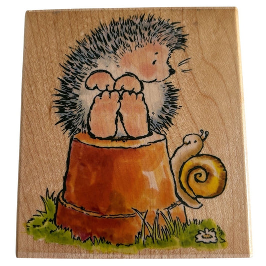Penny Black Rubber Stamp Garden Visit Hedgehog Snail Friendship Card Making