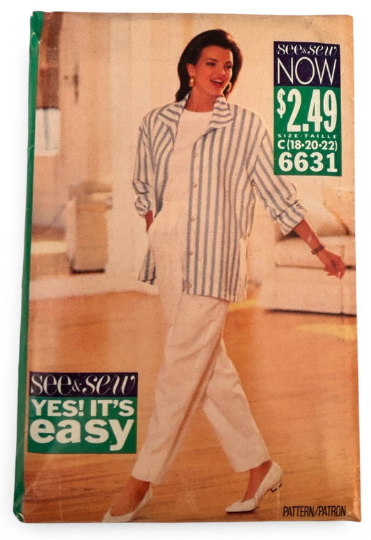 Butterick Sewing Pattern 6631 Jacket Pants Easy Casual Outfit Cruise UC 18 20 22