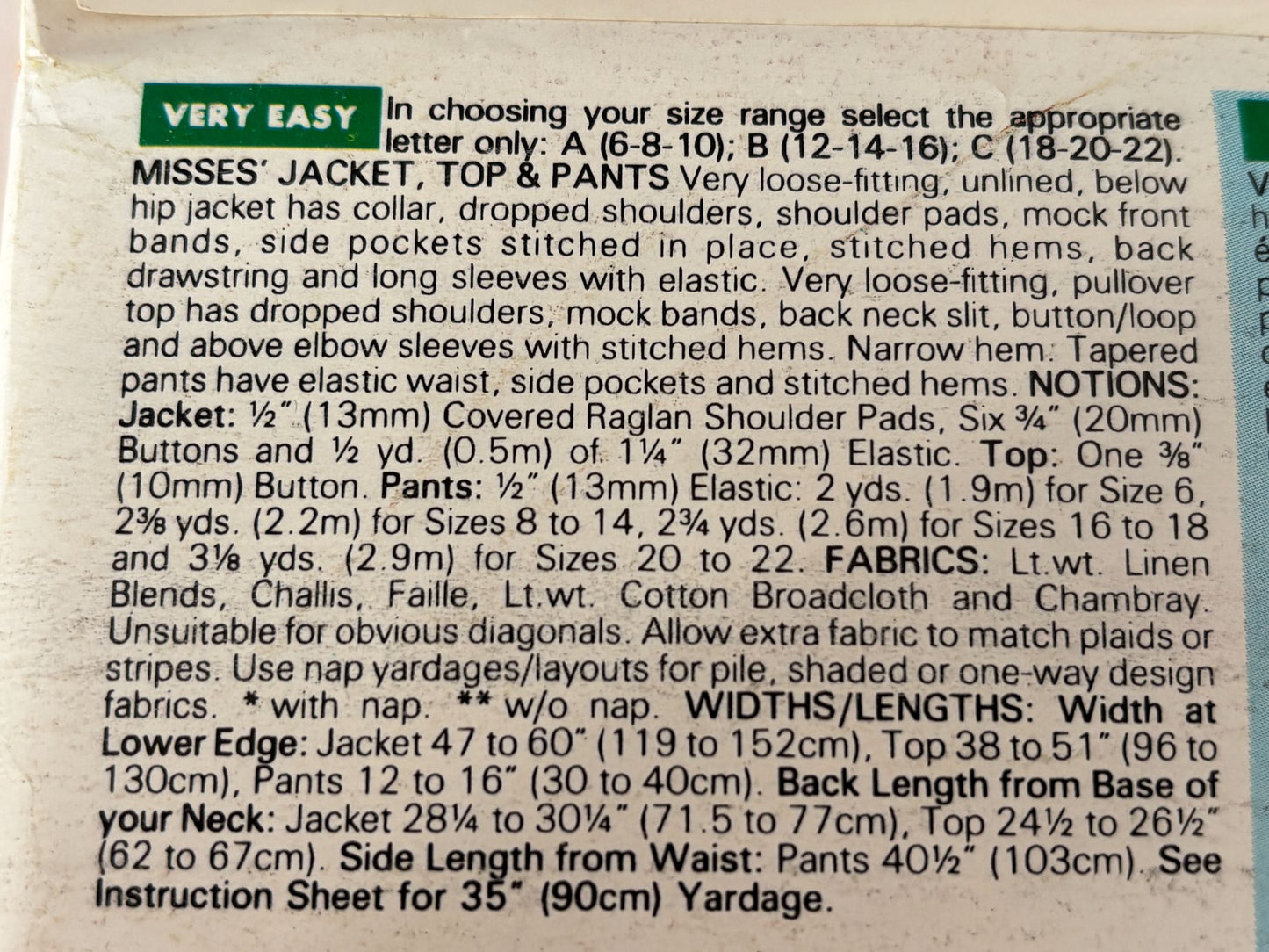 Butterick Sewing Pattern 6631 Jacket Pants Easy Casual Outfit Cruise UC 18 20 22