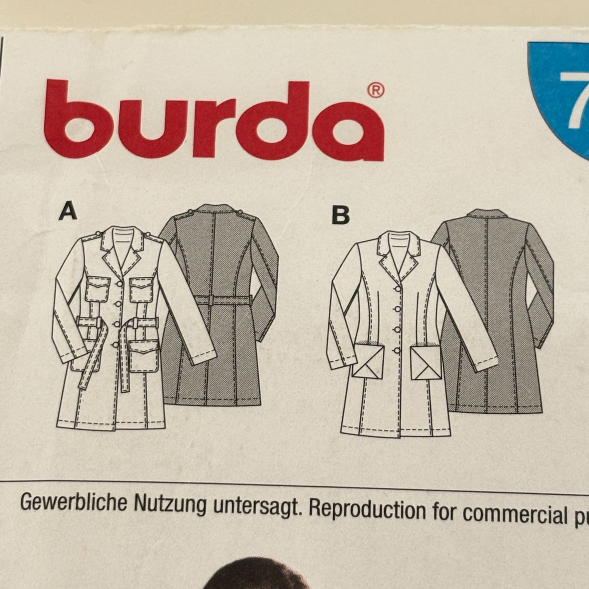 Burda Sewing Pattern 7786 Trench Coat Fall Outerwear Denim Semi-Fitted 10-22 UC