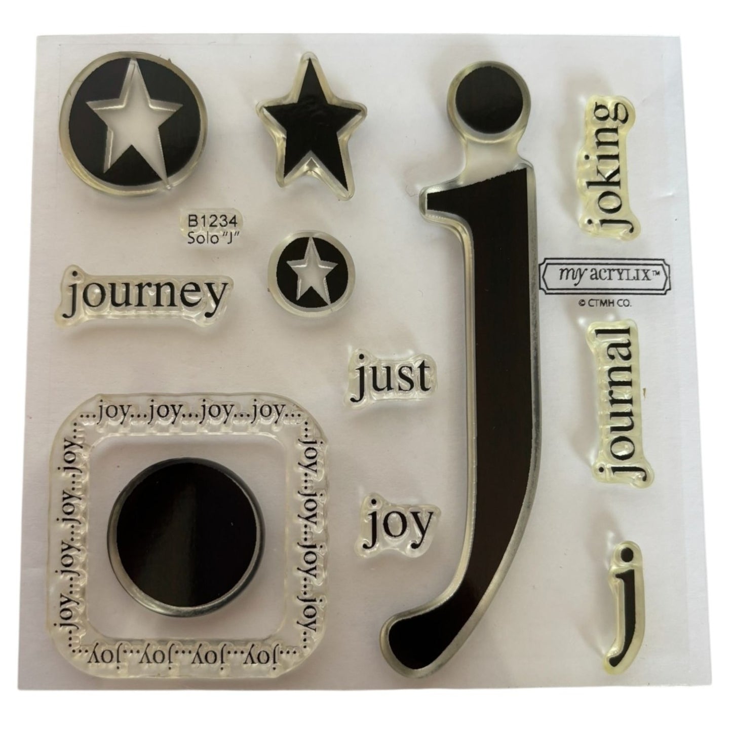 CTMH Clear Stamp Set My Acrylix Solo J Letter Monogram Journal Joking Joy Star