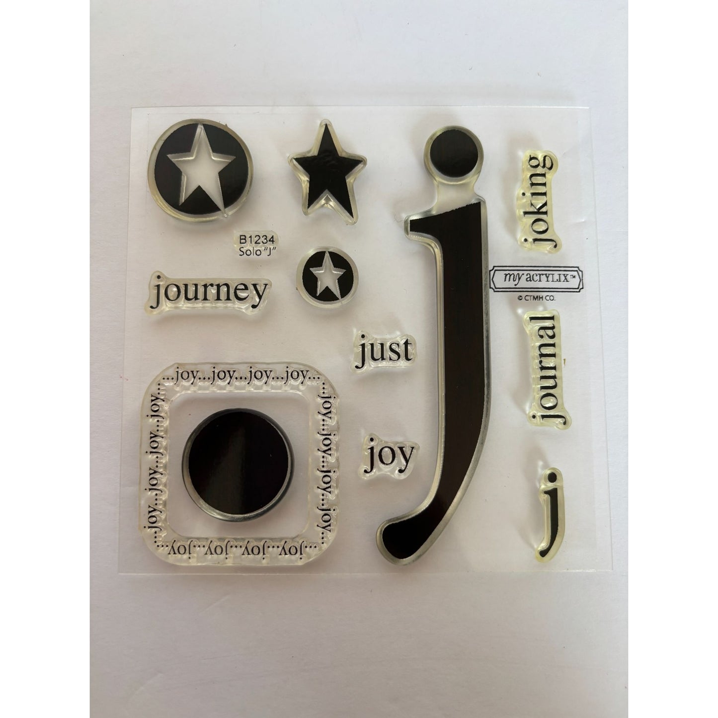 CTMH Clear Stamp Set My Acrylix Solo J Letter Monogram Journal Joking Joy Star