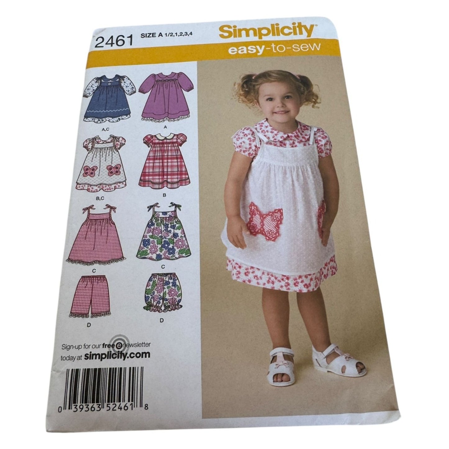 Simplicity Sewing Pattern 2461 Easy to Sew Toddler Dress Pinafore Shorts Uncut