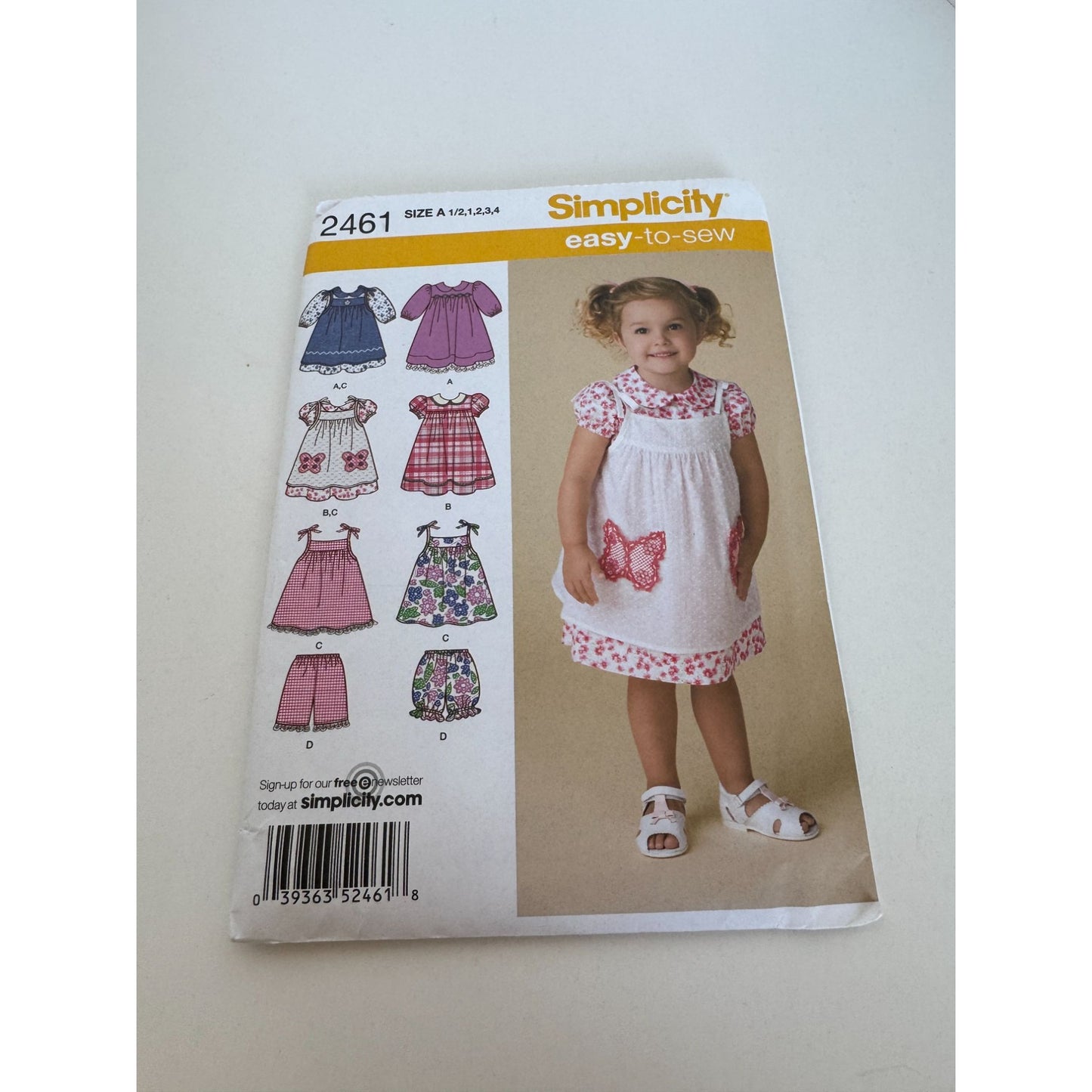 Simplicity Sewing Pattern 2461 Easy to Sew Toddler Dress Pinafore Shorts Uncut