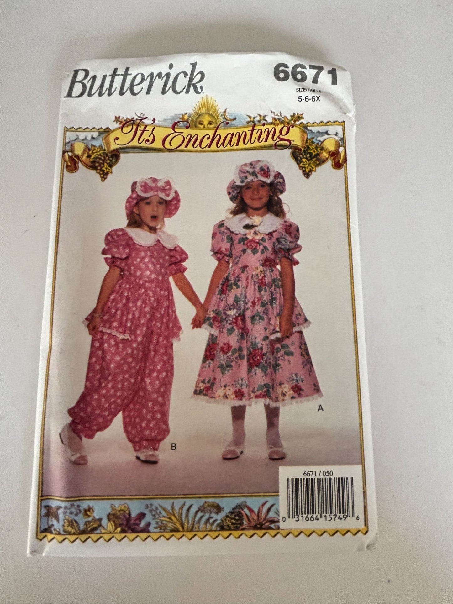 Butterick Sewing Pattern 6671 Girls Dress Romper Hat Easter Spring 90s 5 6X Uncut