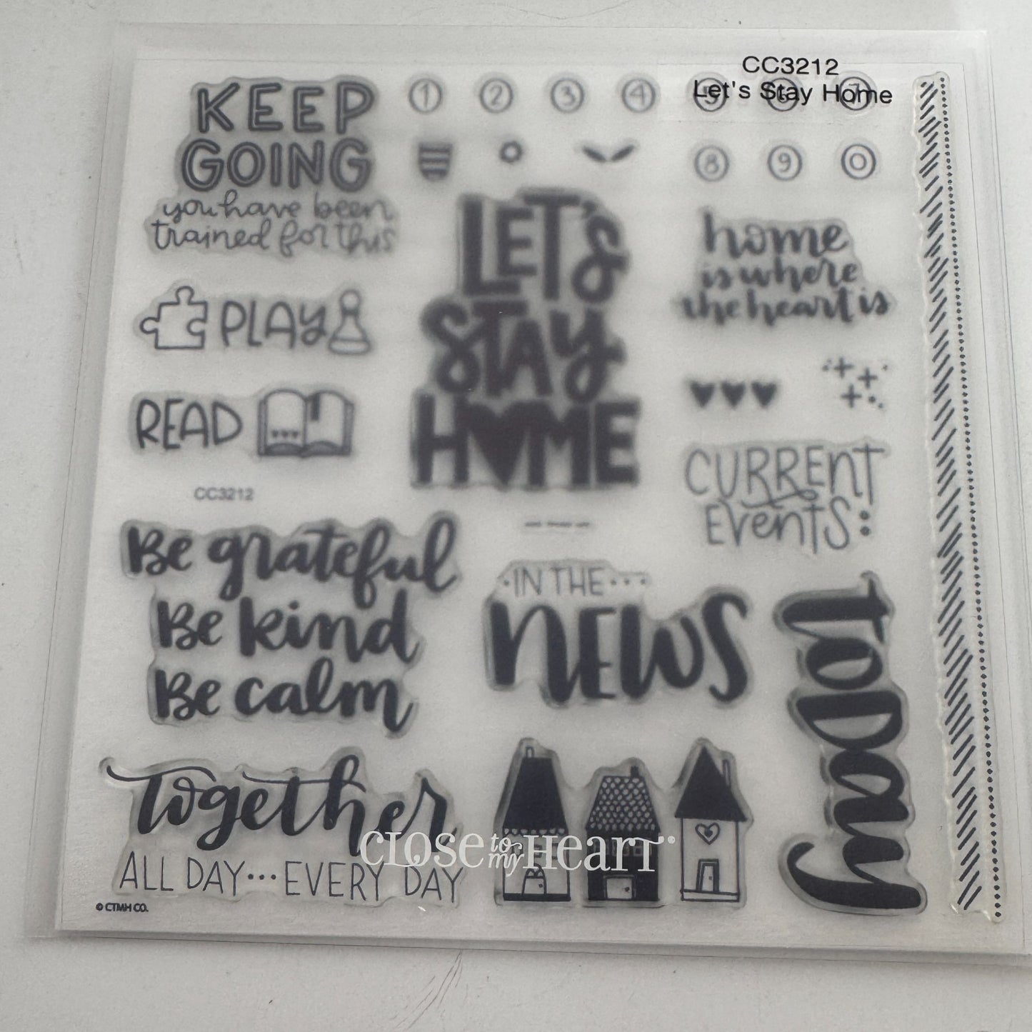 CTMH Acrylic Stamp Set Lets Stay Home Play Games Read Books Be Kind Words CC3212