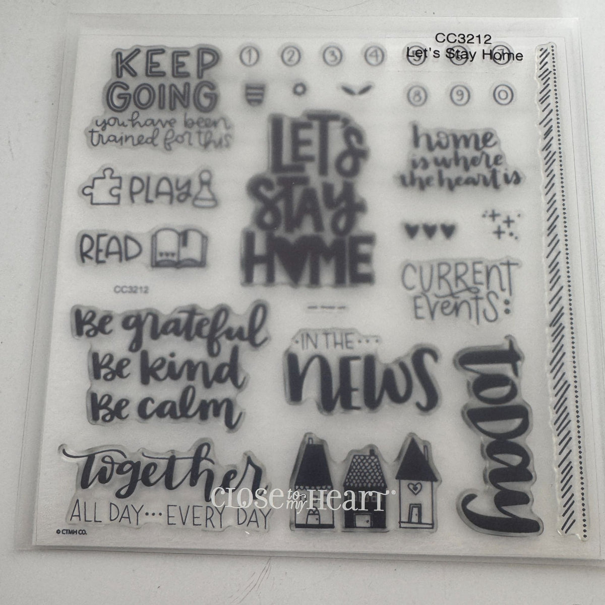 CTMH Acrylic Stamp Set Lets Stay Home Play Games Read Books Be Kind Words CC3212