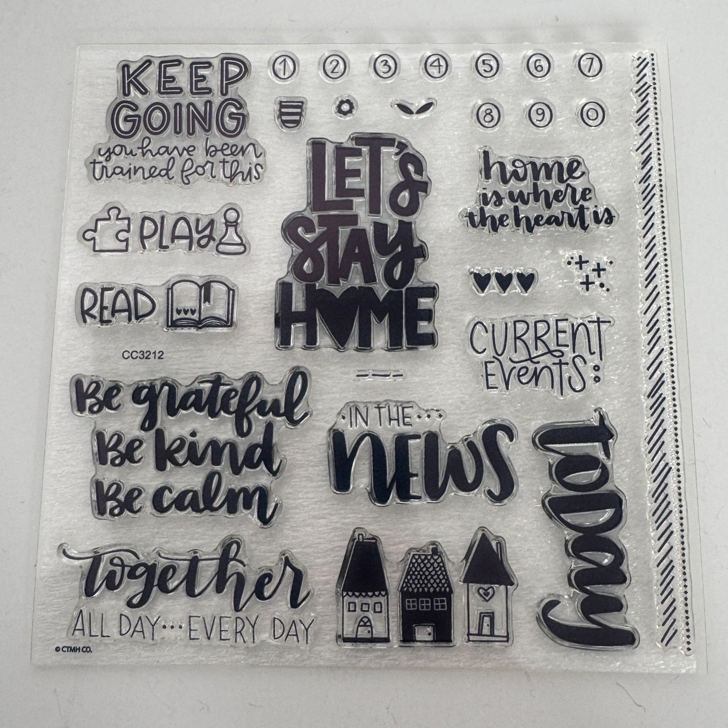 CTMH Acrylic Stamp Set Lets Stay Home Play Games Read Books Be Kind Words CC3212