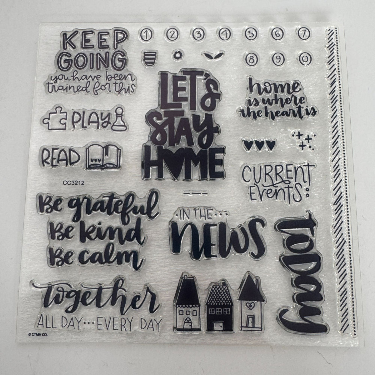 CTMH Acrylic Stamp Set Lets Stay Home Play Games Read Books Be Kind Words CC3212