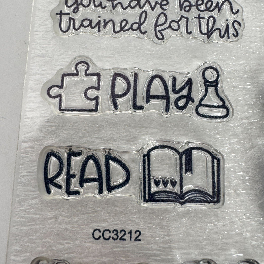 CTMH Acrylic Stamp Set Lets Stay Home Play Games Read Books Be Kind Words CC3212