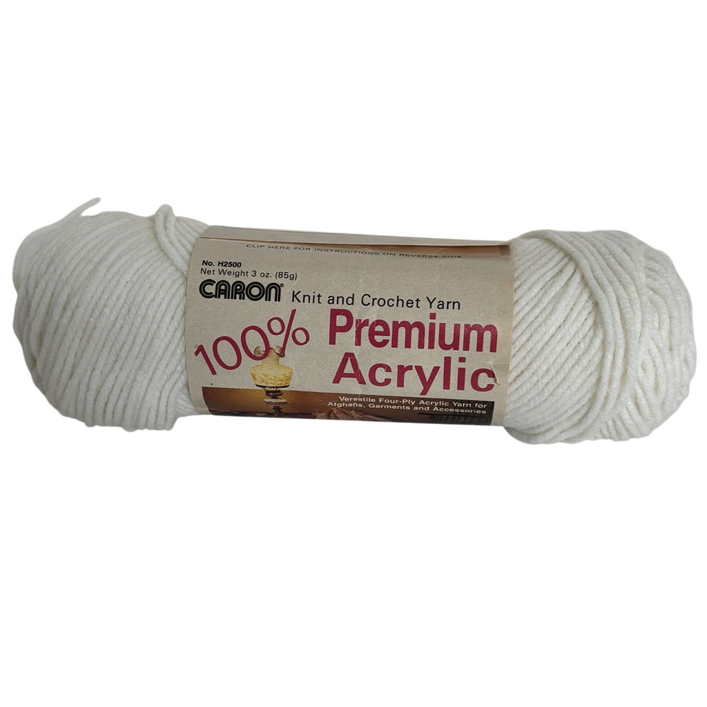 Vintage Caron Premium Acrylic Yarn White 2501 3 oz Skein Retro Knitting Crochet