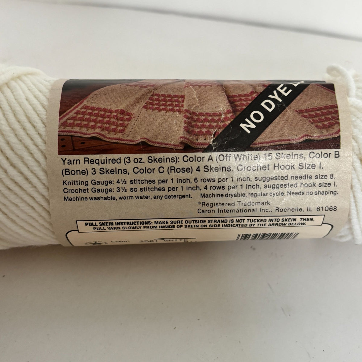 Vintage Caron Premium Acrylic Yarn White 2501 3 oz Skein Retro Knitting Crochet