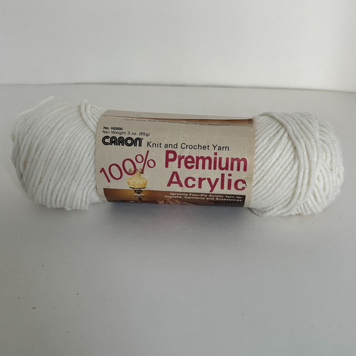 Vintage Caron Premium Acrylic Yarn White 2501 3 oz Skein Retro Knitting Crochet