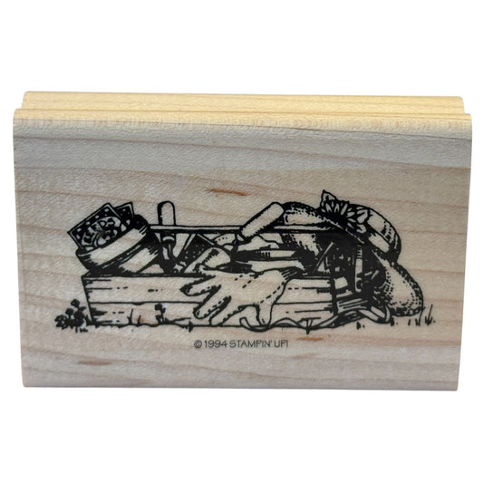 Stampin Up Rubber Stamp Garden Tools Sun Hat Gardener Gardening Card Making Wood