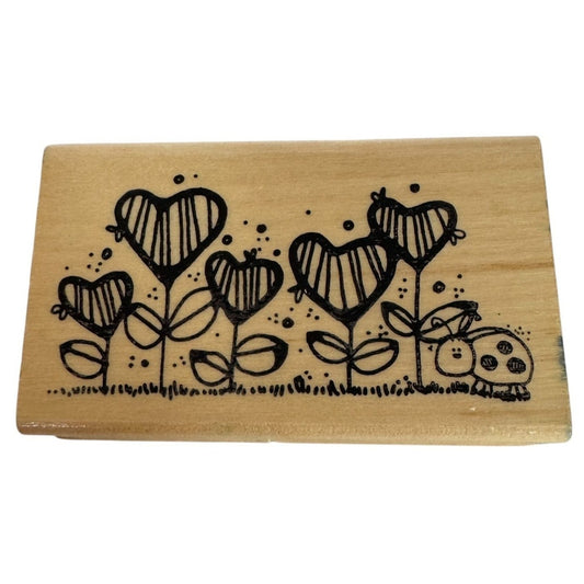 Hooks Lines and Inkers Rubber Stamp Heart Blooms Floral Ladybug Flower Garden