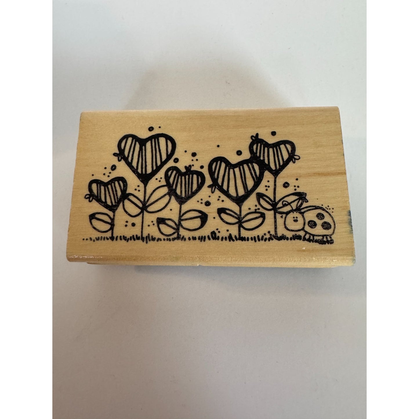 Hooks Lines and Inkers Rubber Stamp Heart Blooms Floral Ladybug Flower Garden