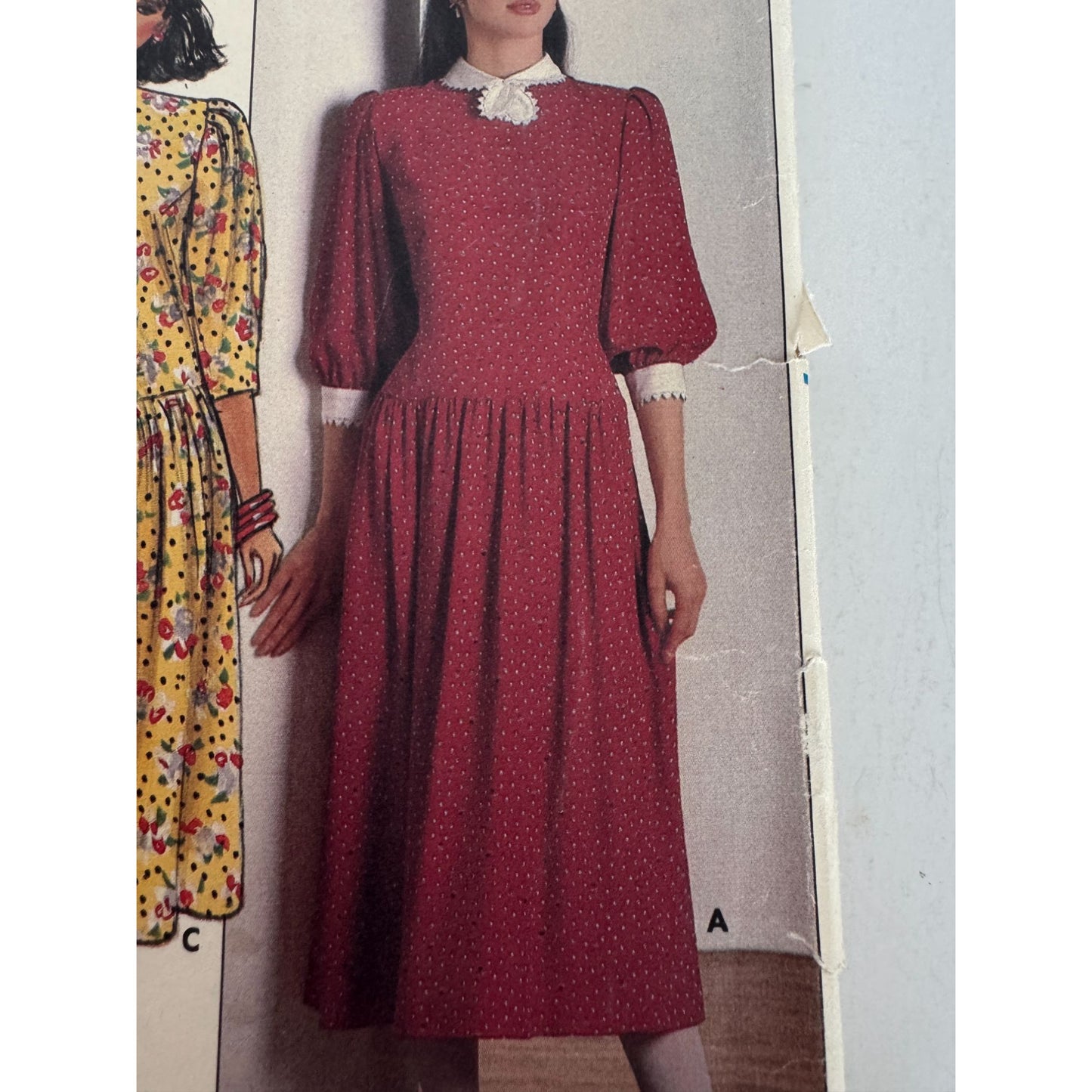 Butterick Sewing Pattern 3016 Prairie Dress Puff Sleeves Lace Trim Vtg 1980s 12