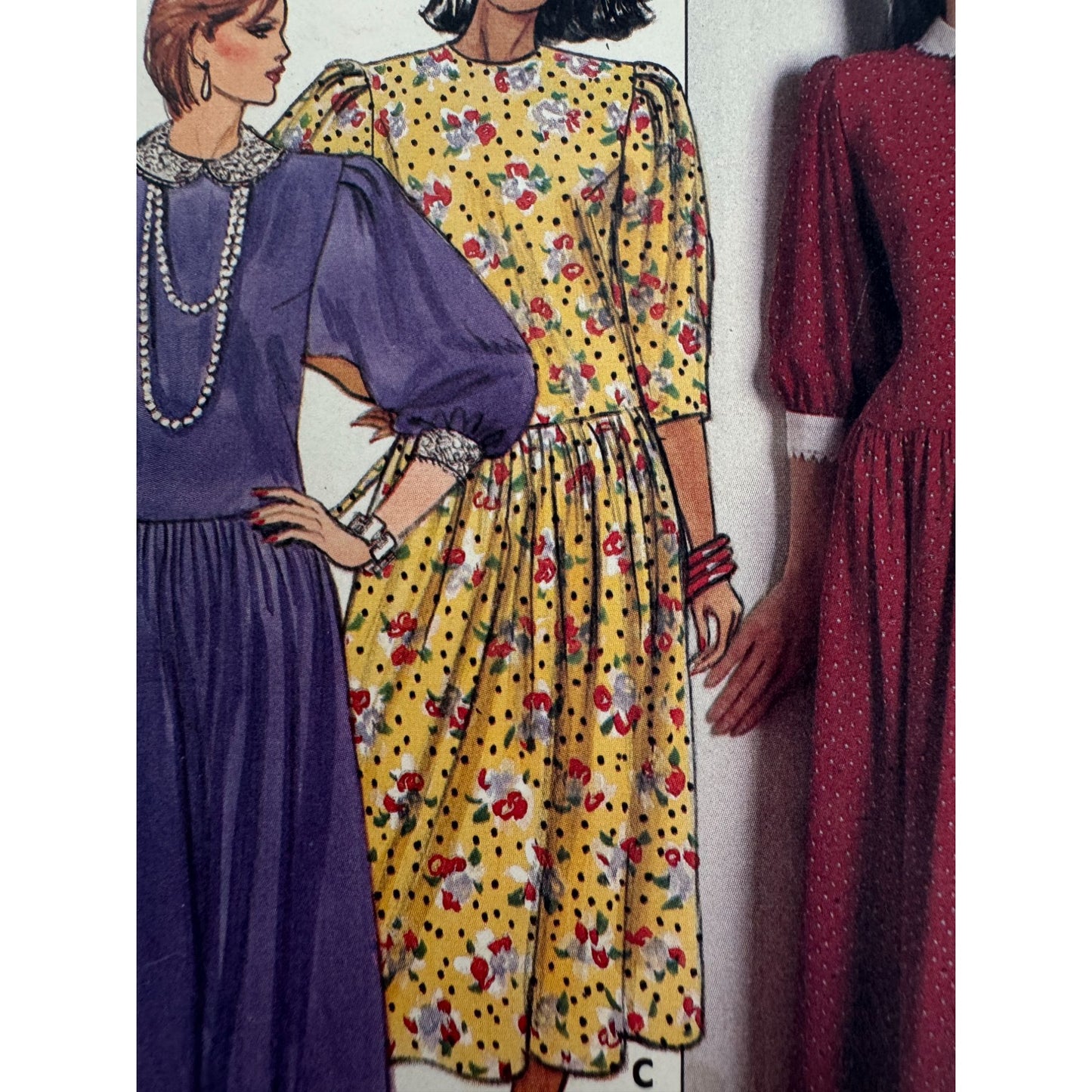 Butterick Sewing Pattern 3016 Prairie Dress Puff Sleeves Lace Trim Vtg 1980s 12