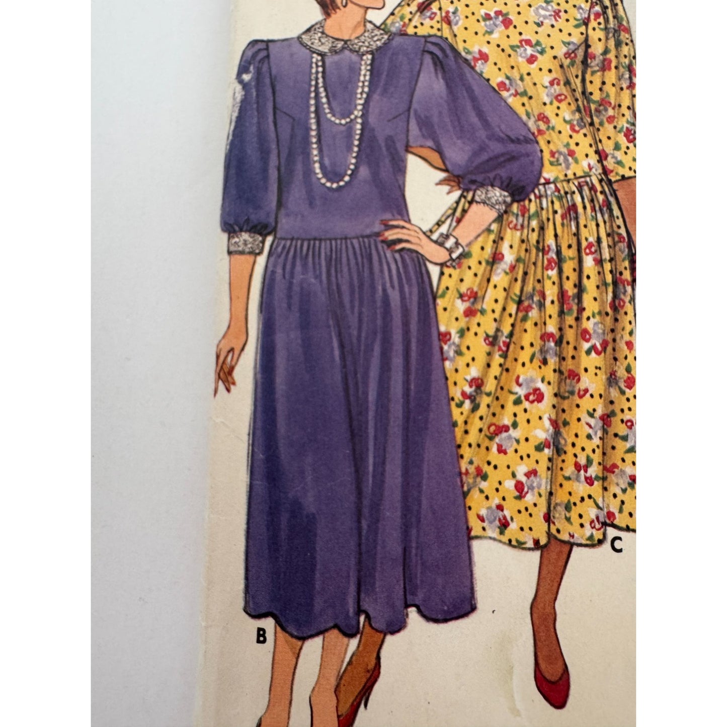 Butterick Sewing Pattern 3016 Prairie Dress Puff Sleeves Lace Trim Vtg 1980s 12