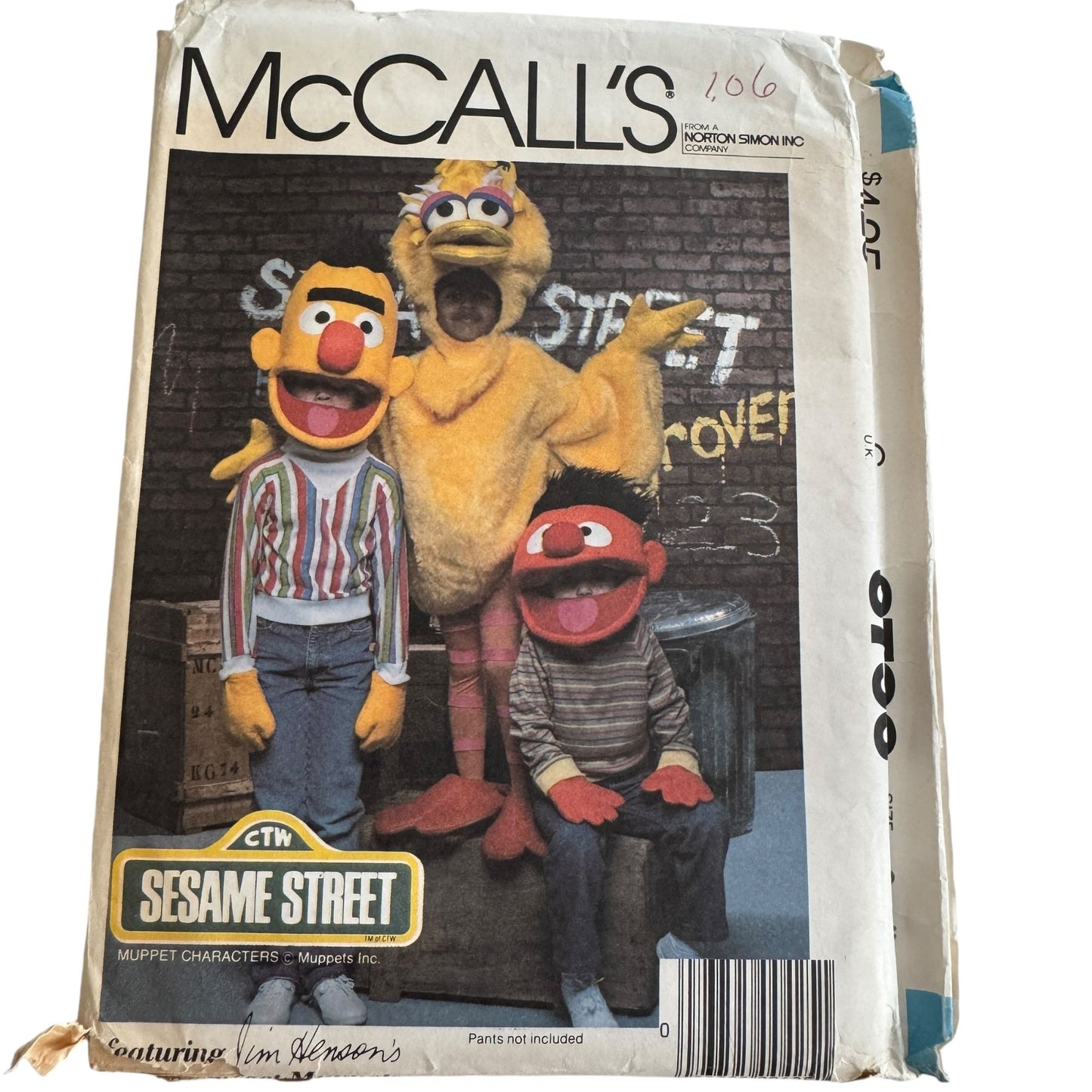 McCalls Sewing Pattern 8793 Sesame Street Costume Big Bird Bert Ernie S 4-6 UC