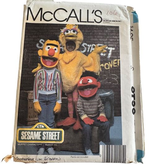 McCalls Sewing Pattern 8793 Sesame Street Costume Big Bird Bert Ernie S 4-6 UC