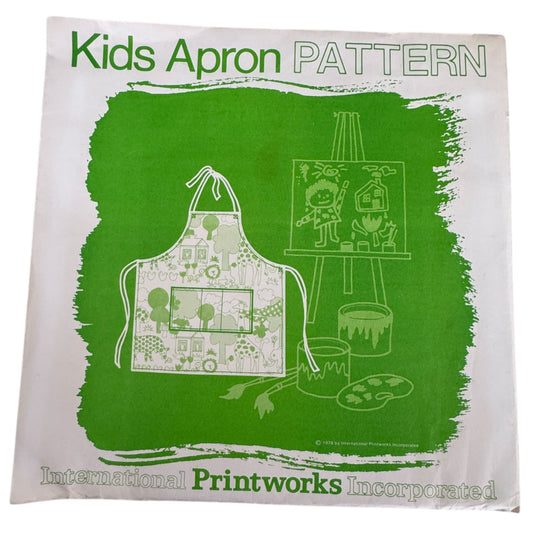 International Printworks Sewing Pattern Kids Apron 70s Artist Smock Craft 2-8 Uncut Kitchen Baking