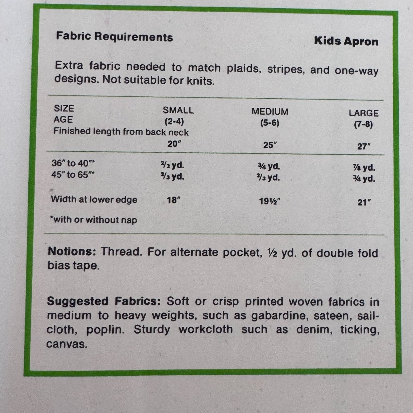 International Printworks Sewing Pattern Kids Apron 70s Artist Smock Craft 2-8 Uncut Kitchen Baking