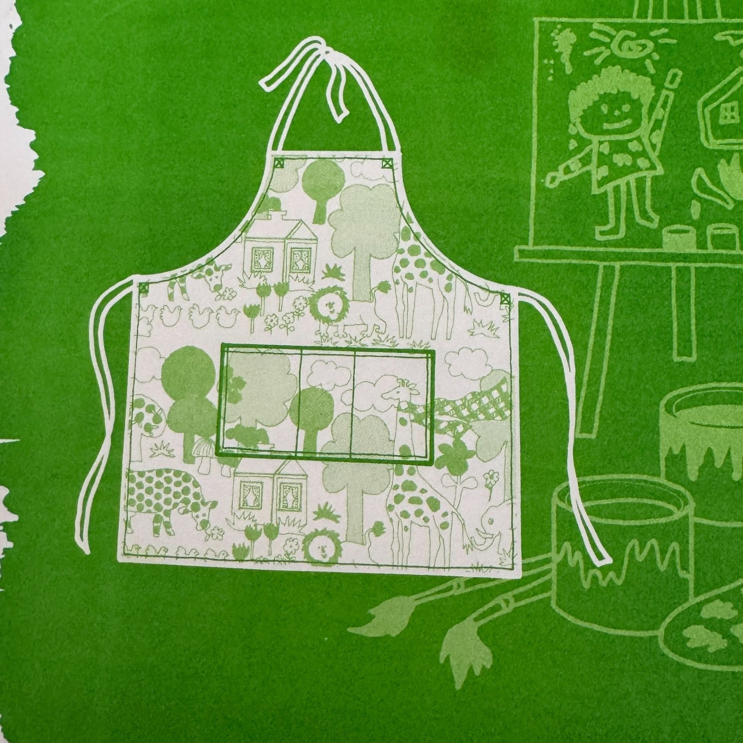 International Printworks Sewing Pattern Kids Apron 70s Artist Smock Craft 2-8 Uncut Kitchen Baking