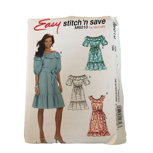 McCalls Sewing Pattern M6010 Dress Sash Mock Wrap Plus Size 18W-24W Uncut