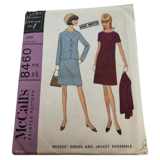McCalls Sewing Pattern 8460 Dress Jacket Ensemble 12 Digby Morton Vintage 1960s