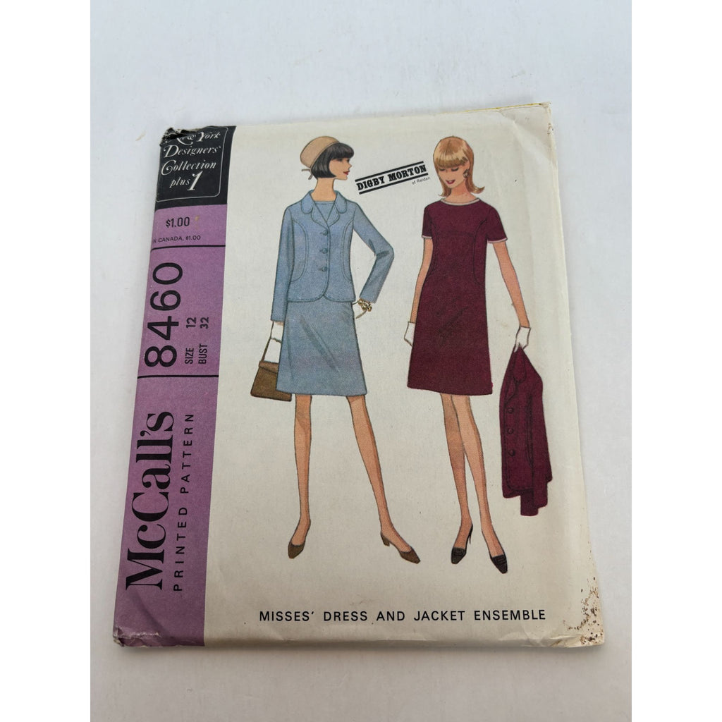 McCalls Sewing Pattern 8460 Dress Jacket Ensemble 12 Digby Morton Vintage 1960s