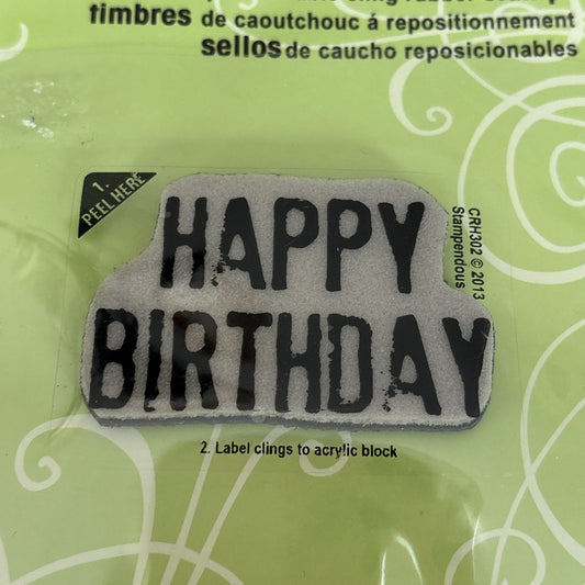 Stampendous Cling Rubber Stamp Happy Birthday Grunge Style Cardmaking Masculine Words Repositionable Craft