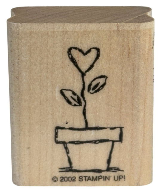 Stampin Up Rubber Stamp Heart Flower Pot Garden Grows Love Valentines Day Card