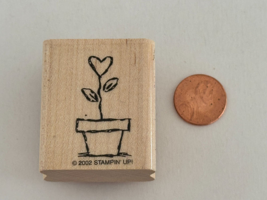 Stampin Up Rubber Stamp Heart Flower Pot Garden Grows Love Valentines Day Card