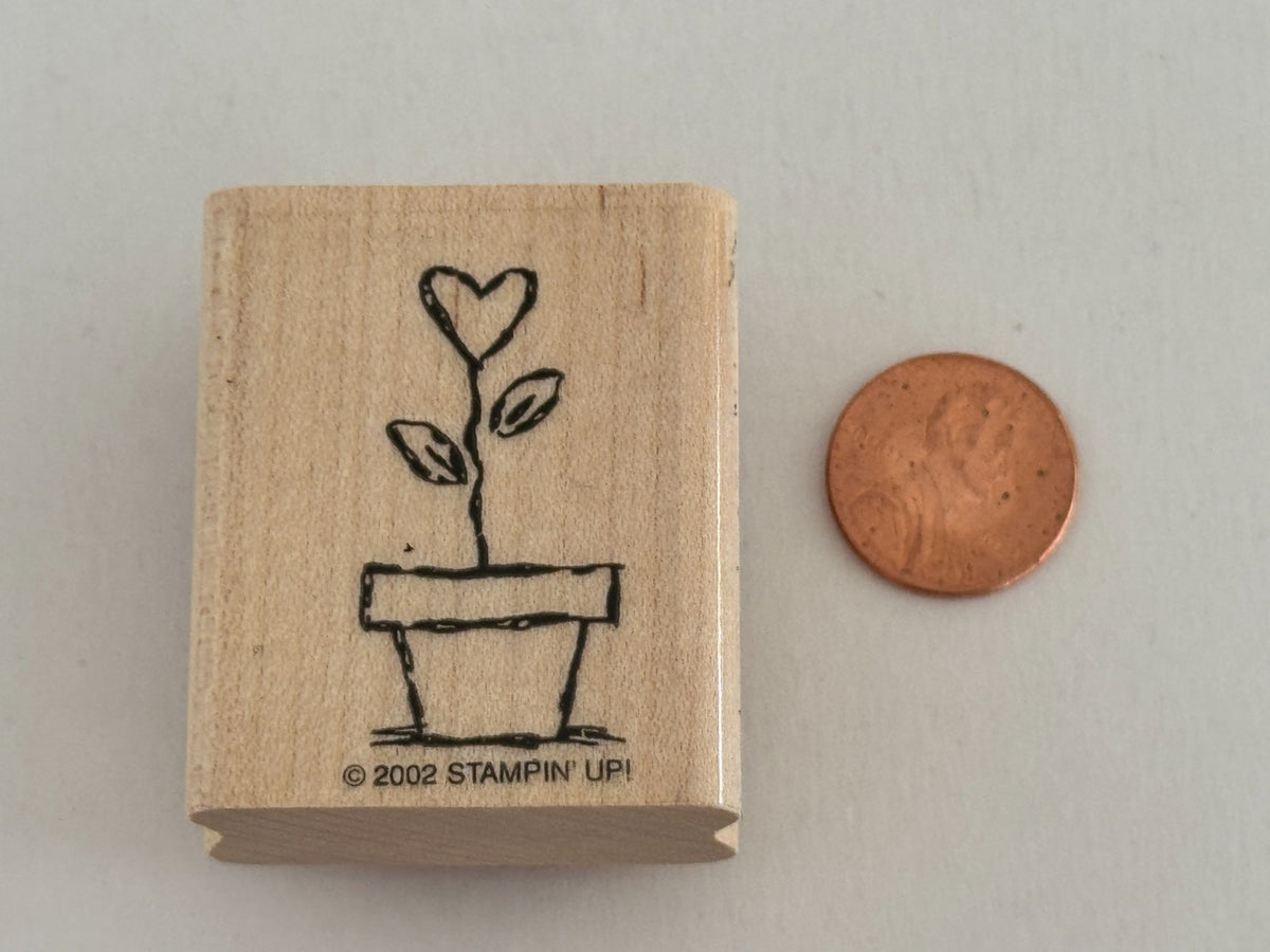 Stampin Up Rubber Stamp Heart Flower Pot Garden Grows Love Valentines Day Card