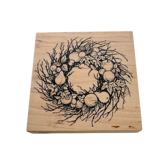 PSX Rubber Stamp Fruit Twig Wreath Fruit Harvest Pear Orange Fall Country K-1541