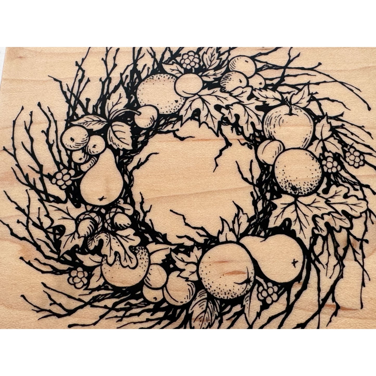PSX Rubber Stamp Fruit Twig Wreath Fruit Harvest Pear Orange Fall Country K-1541